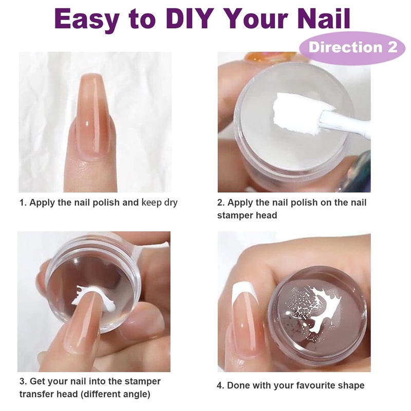 KAYZON Nail Stamper Nail Art Brushes, French Tip Nail Stamp Clear Nail Art Stamper Jelly with Scraper, 15pcs Nail Pen Brushes, Soft Silicone Stamper Printer DIY French Tip Nail Stamping Manicure Tool - Image 3